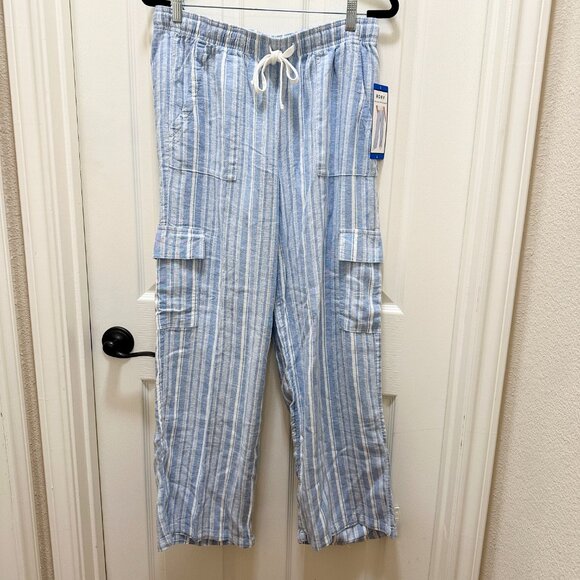 Roxy Women's Linen Blend Cargo Pant Size L Blue Coastal Boho Lightweight (NEW) - Picture 14 of 16